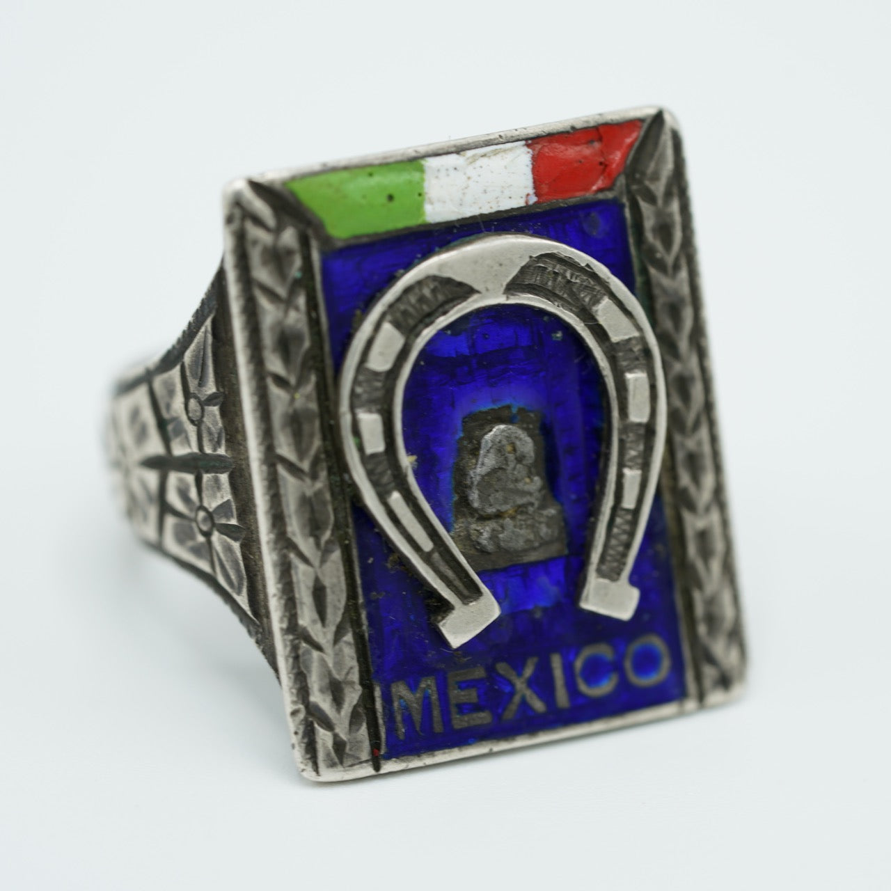 VTG 40's Sterling Silver Enamel Horse Shoe Ring