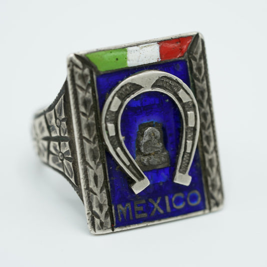 VTG 40's Sterling Silver Enamel Horse Shoe Ring